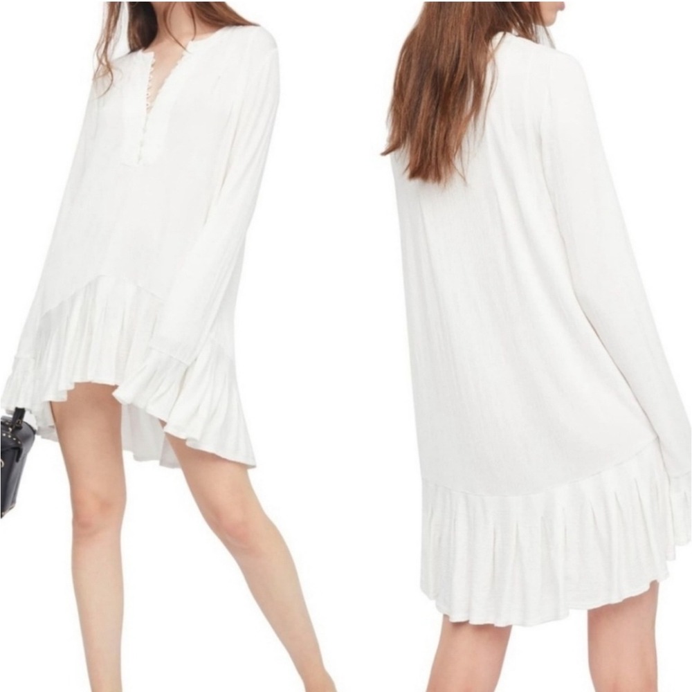 Free People Your Girl Button-Front Tunic Top Dress In Ivory Size M